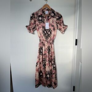 MISA Los Angeles Silk Blend Floral Midi Dress XS Romantic Wedding Guest NWT